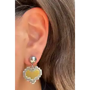 Gümüş Ve Altın Renk Kalp Figürlü Çelik Küpe (Çift)