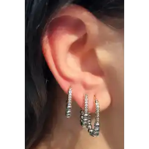 Gümüş Ve Altın Renk Taş Detaylı 3lü YSX Küpe Set