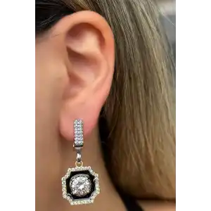 Gümüş Ve Altın Renk Taş Detaylı Küpe (Çift)