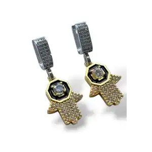 Gümüş Ve Altın Renk Taş Detaylı Küpe (Çift)