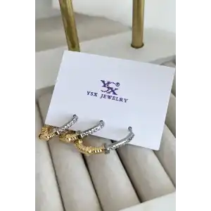 Gümüş Ve Altın Renk VİP 3lü YSX Küpe Set