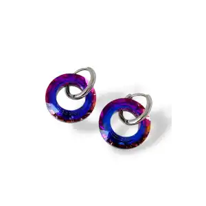 Gümüş Ve Mor Renk Çelik Xuping Küpe (Çift)