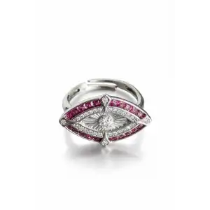 Gümüş Ve Pembe Renk Taş Detaylı 14K Altın Kaplama Ayarlanabilir Yüzük