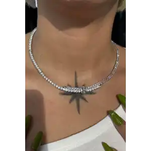 Gümüş Ve Pembe Renk Taş Detaylı 14K Altın Kaplama VİP Kolye