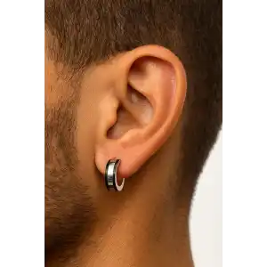 Gümüş Ve Siyah Renk Çelik Erkek Küpe (Çift)