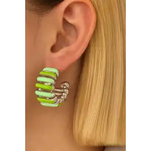 Gümüş Ve Yeşil Renk 14K Altın Kaplama TX Küpe (Çift)