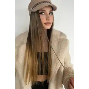 Isıya Dayanıklı Yarım Ay Saç Çıt Çıt / Düz / Kahverengi Sarı Ombreli / 70Cm / 140Gr (HT4T27#)