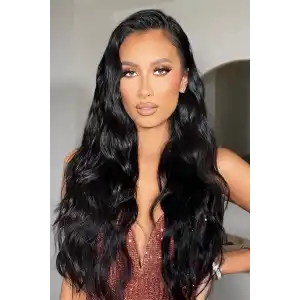 Isıya Dayanıklı Yıkanabilir Yarımay Çıt Çıt Saç - HT1 - Siyah - Dalgalı - 60 Cm - 110 Gr + 2 Adet Yan Çıt Çıt Saç