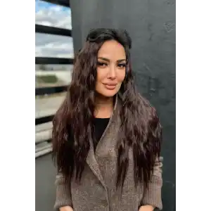 Isıya Dayanıklı Yıkanabilir Yarımay ÇıtÇıt Saç 4#Kahverengi-Dalgalı-60Cm-110 Gr+2 Adet YanÇıtÇıtSaç