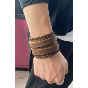 Kahverengi Deri Erkek Bileklik