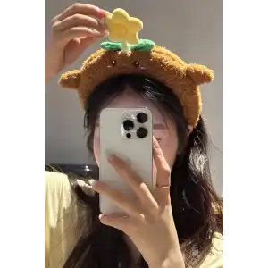 Kahverengi Dönen Çiçek Detaylı Peluş Taç