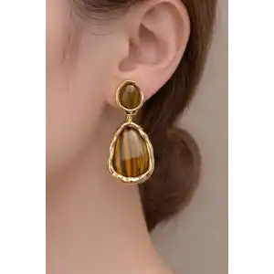 Kahverengi Sallantılı Metal Küpe (Çift)