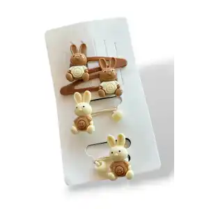 Kahverengi Tavşan Figürlü Yan Toka Ve Lastik Toka Set