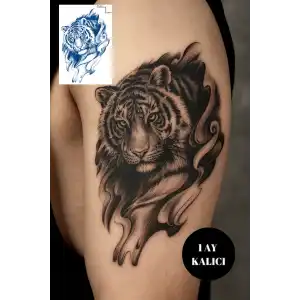 Kaplan Figürlü 12 Saat Sonra Kararan Geçici Orta Dövme Tattoo