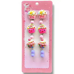 Karışık Renk 6lı CupCake Figürlü Deliksiz Çocuk Küpe Set