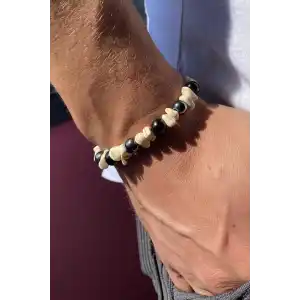 Karışık Renk Boncuk Detaylı Erkek Bileklik