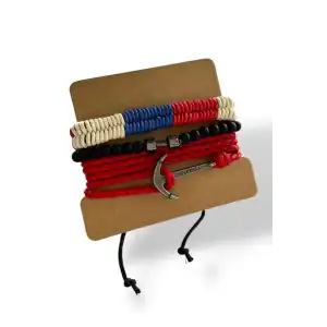 Karışık Renk Çapa Figürlü Erkek Çoklu Deri Bileklik