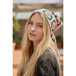Karışık Renk Çiçek Desenli Örgü Bandana
