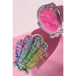 Karışık Renk Deniz Kabuğu Detaylı Öpücük Figürlü Simli Taşınabilir Saç Tarama Fırçası/ Tarak