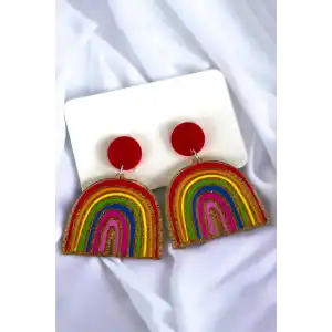 Karışık Renk Gökkuşağı Figürlü Sallantılı Küpe (Çift)