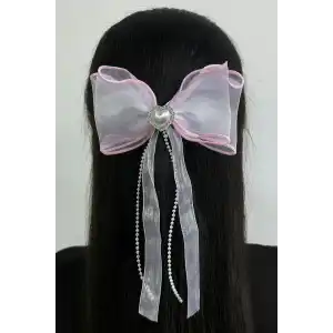 Karışık Renk İnci Ve Kalp Detaylı Kurdele Otomat Toka