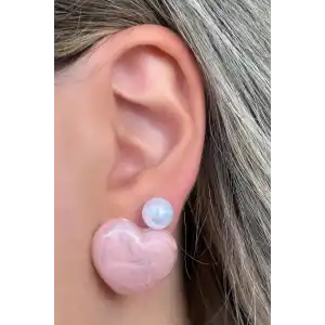 Karışık Renk Kalp Figürlü İnci Detaylı 12li Küpe Set