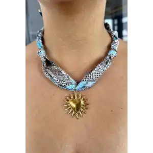 Karışık Renk Kalp Figürlü Tasarım Çelik Kolye