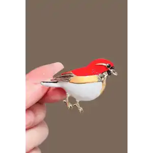 Karışık Renk Kuş Figürlü Broş