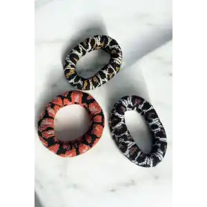 Karışık Renk Leopar Desenli 3lü Havlu Toka