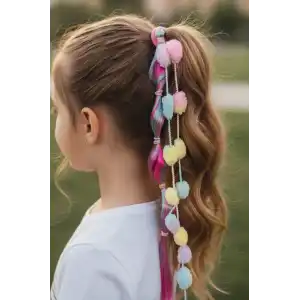 Karışık Renk Saç Detaylı Lastik Toka