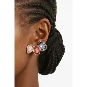 Karışık Renk Taş Detaylı Küpe (Çift)