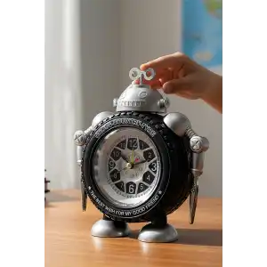 Karışık Renk Tekerlek Figürlü Mini Dekoratif Alarmlı Yuvarlak Masa Saati