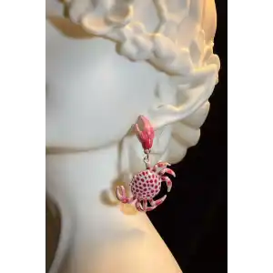 Karışık Renk Yengeç Figürlü Tasarım Küpe(Çift)