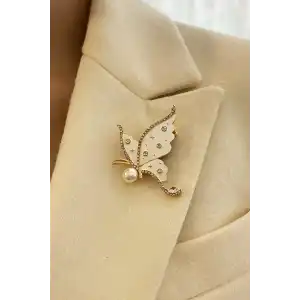 Kelebek Figürlü Taşlı Broş