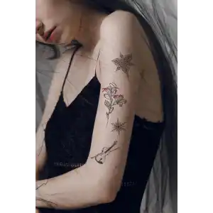 Keman Gül Tilki ve Motifli Geçici Dövme Tattoo