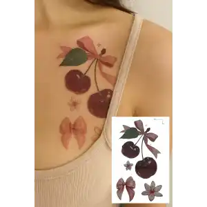Kiraz Ve Kurdele Figürlü Mini Dövme Tattoo