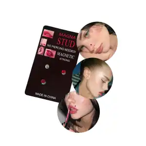Kırmızı Renk 3lü Burun/Dudak/Kulak Delik Gerektirmeyen Cerrahi Mıknatıslı Çelik Piercing