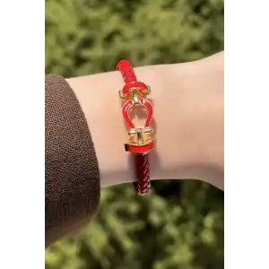 Kırmızı Renk Deri Kelepçe Bileklik
