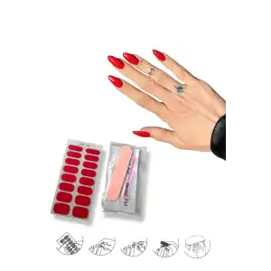 Kırmızı Renk Jel Tırnak Etiketi - Uv Ile Yapılan Poly Jel Sticker Sertleşen -Kürlenmiş Jel Tırnak Stickerı