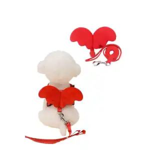 Kırmızı Renk Kanat Figürlü Bel Göğüs Ayarlanabilir Kedi/Köpek Tasma