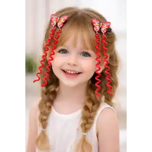 Kırmızı Renk Kelebek Figürlü Çocuk Yan Toka