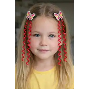 Kırmızı Renk Kelebek Figürlü Çocuk Yan Toka