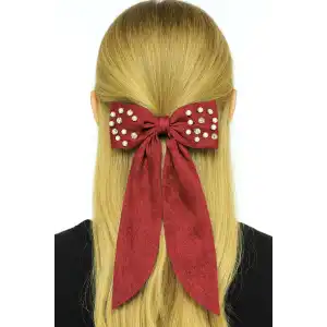 Kırmızı Renk Kurdele Figürlü İnci Ve Taş Detaylı Otomat Toka