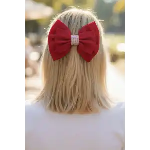 Kırmızı Renk Kurdele Figürlü Taş Detaylı Otomat Toka