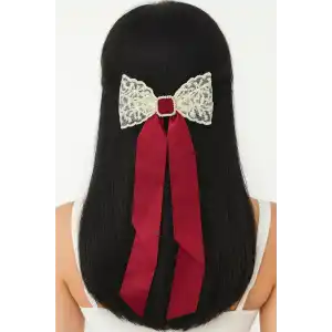 Kırmızı Renk Kurdele Figürlü Taş Detaylı Otomat Toka