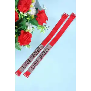 Kırmızı Renk Love Secret Yazılı Taş Detaylı Sütyen Askısı