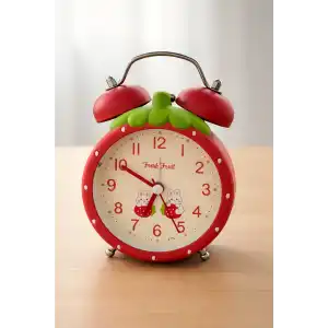 Kırmızı Renk Mini Dekoratif Işıklı Alarmlı Yuvarlak Masa Saati