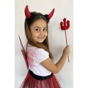 Kırmızı Renk Şeytan Figürlü Kanat/Etek/Asa Set