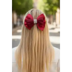 Kırmızı Renk Taş Detaylı Kurdele Otomat Toka