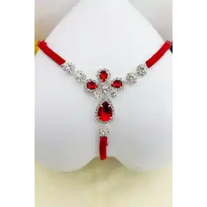 Kırmızı Renk Taş Detaylı Tanga